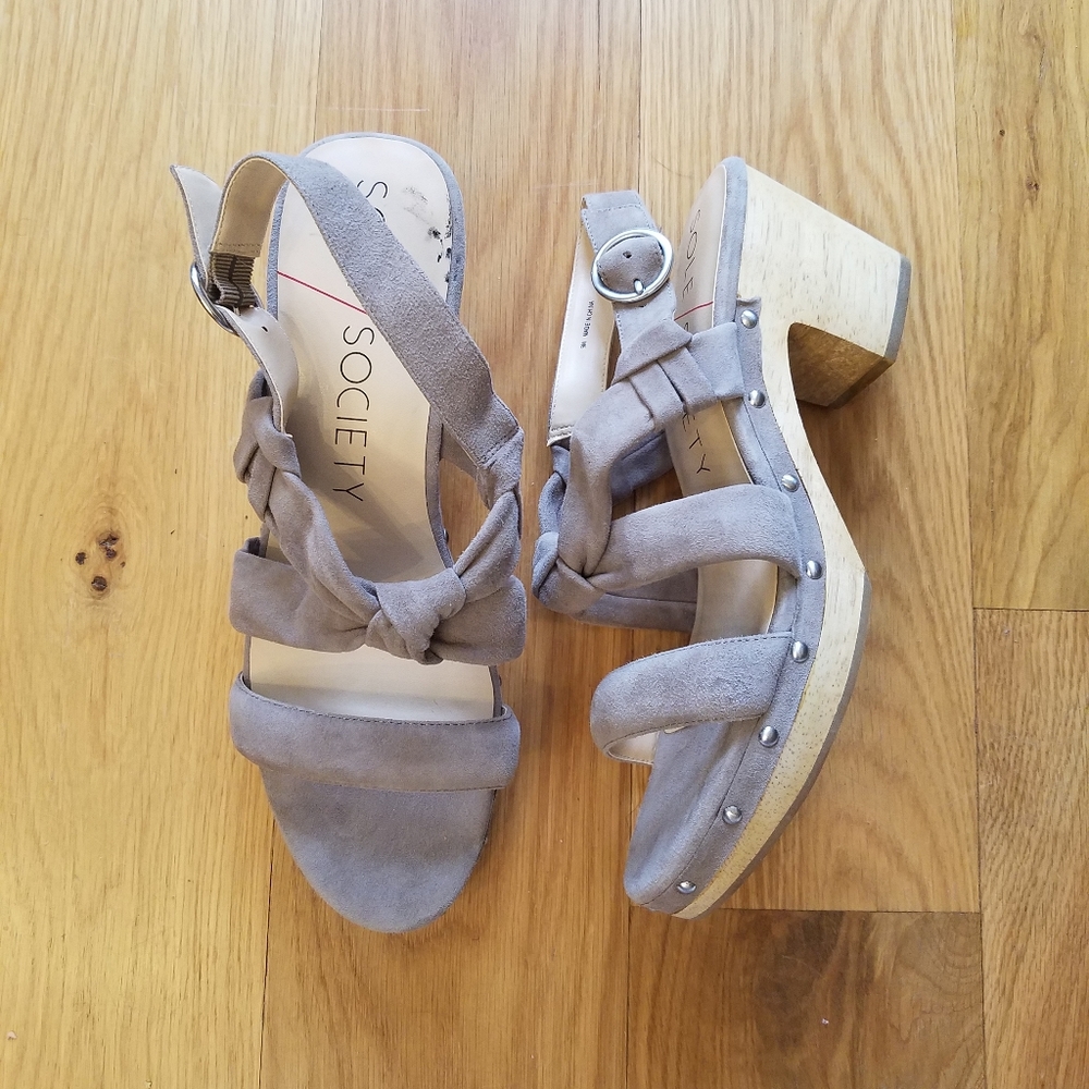 Sole Society grey suede wooden clog platform sandals